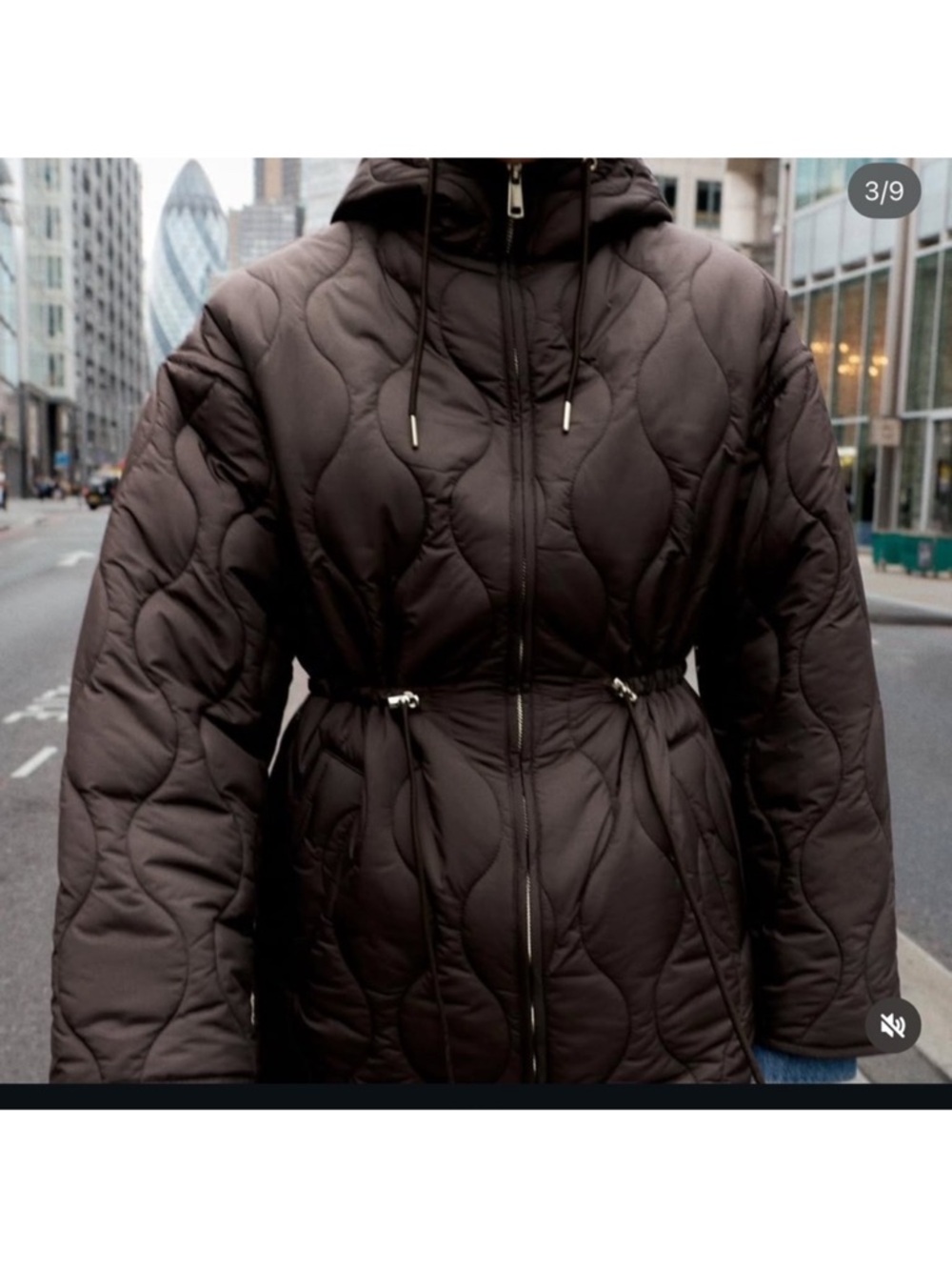Zara Quilted lightweight Hooded Puffer fitted Jacket in Brown